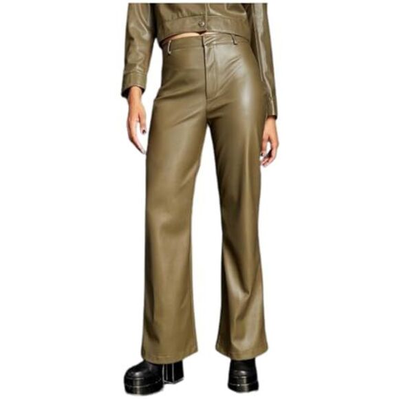 Royalty By Maluma Womens Flare Leg Faux Leather Pants - Picture 2 of 3